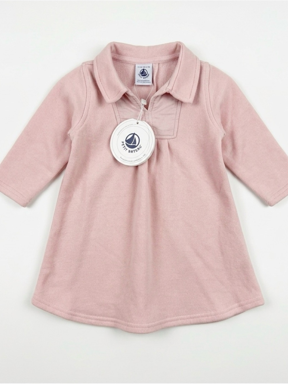 NWT Petit Bateau Baby Girl Pink Polo Collar Long Sleeve Knit Dress size 6M